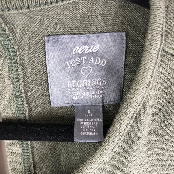 Aerie Just Add Leggings Olive Green Long Sleeve Top Back Ties Oversized Size S - Picture 3 of 5